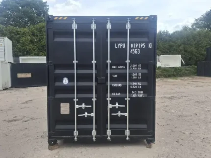 Contêiner marítimo Rhino-Cross-Containers High Cube preto de 40 pés (12,19 m) com 4 portas laterais, modelo 2025.